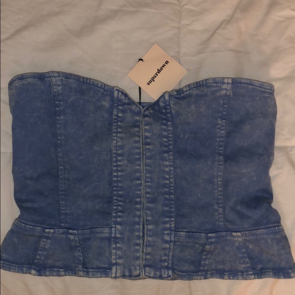 Superdown strapless denim peplum top